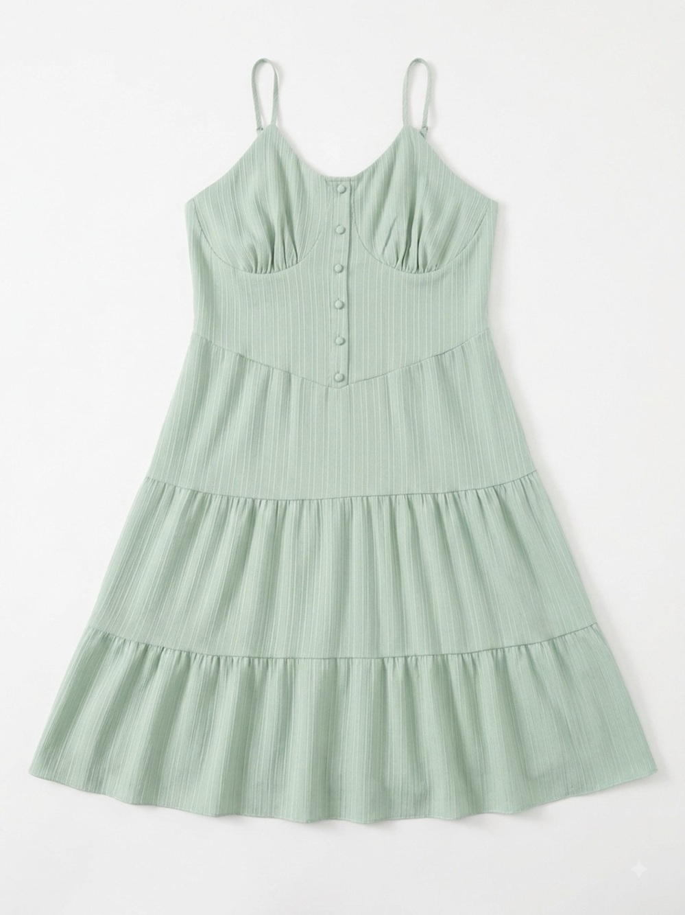 TEMU Spaghetti-Strap Mint Tiered Midi Dress with Button Front